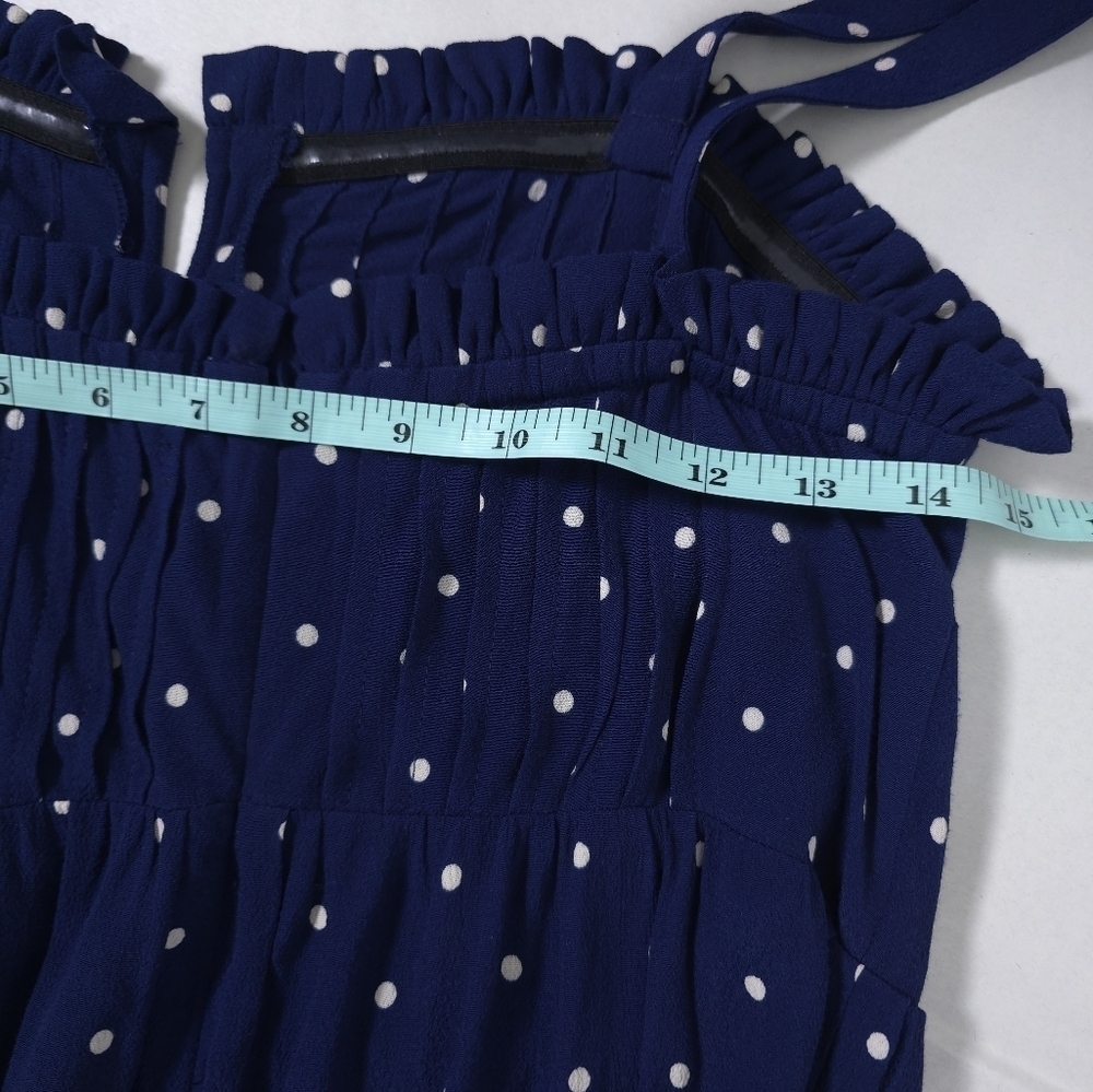 Madewell Pintuck Cami Wide Leg Jumpsuit in Polka Dot Navy Blue Size 4P - Picture 7 of 11